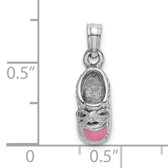 14k White Gold MINI Baby Shoe Charm Necklace with blue or pink enamel - Picture 3 of 11